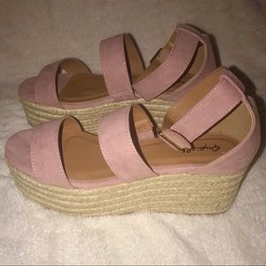 Qupid Desert Rose Suede Wedge Sandals